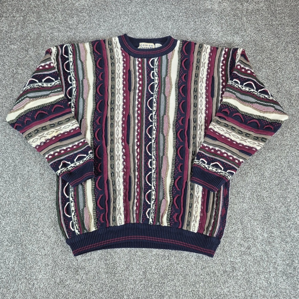 Vintage Cotton Traders Coogi Style Sweater Mens XL Multicolor 3D Textured Knit